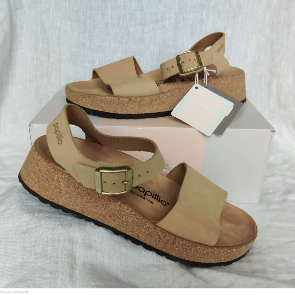 NEW Birkenstock Papillio Beige Sandals with Cork Sole